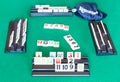 Playfield of Rummikub tile-based game on table