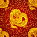 Playfu Gold Asian dragon fire pattern