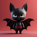 Playful 3d Character Design: Black Bat On Red Background