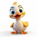 Playful 3d Pixar Duck With Textured Shading On White Background
