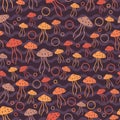 Playful abstract orange jellyfish in purple wavy