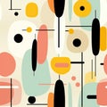 Playful abstract pattern with shapes and circles in earthy tones (tiled)