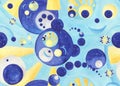 Playful abstract seamless pattern with hand painted watercolor elements