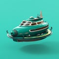 Playful Absurdity: Neo Futurist Hovercraft On Teal Background