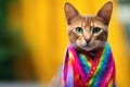 Playful Abyssinian Cat With Tiedye Bandana And Braided Tail. Generative AI