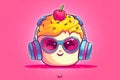 Playful and adorable cupcake in headphones and sunglasses. Beautiful illustration picture. Generative AI