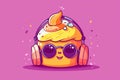 Playful and adorable cupcake in headphones and sunglasses. Beautiful illustration picture. Generative AI