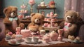 A playful and adorable scene of teddy bears and stuffed