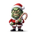AI-Generated Grumpy Green Santa Claus with Candy Cane Royalty Free Stock Photo