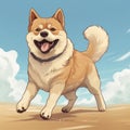 Joyful Shibainu Cartoon Drawing With Expansive Skies