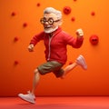 Playful Animated Portrait Of Elderly Man Running In Iconic Pop Culture Style