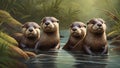 playful antics of a family of otters frolicking in a clear, babbling brook.