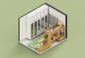 Playful axonometric interior of a childrens bedroom with toys 3d rendering