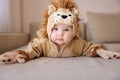 Playful baby boy in lion costume Royalty Free Stock Photo