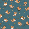 Playful baby foxes seamless pattern