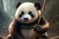 Playful Baby Panda with a Mischievous Grin Climbing a Bamboo Pole Royalty Free Stock Photo