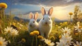 Playful baby rabbits in spring meadow ai generated background image Royalty Free Stock Photo