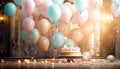 playful background with balloons and streamers for child's birthday party Royalty Free Stock Photo