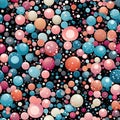 Playful background with pink, blue and turquoise bubbles (tiled)