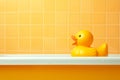 Playful bath scene Baby rubber toy in a cheerful yellow bathtub Royalty Free Stock Photo
