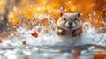 A playful beaver leaping through autumnal water splashes Royalty Free Stock Photo
