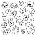 Playful black-and-white doodles featuring various anthropomorphic objects. Smiling Royalty Free Stock Photo