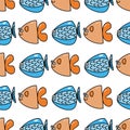 Playful Blue and Orange Fish Seamless Design Isolated on White Royalty Free Stock Photo