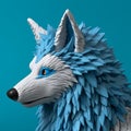 Playful Blue And White Wolf Figurine With Intricate Feather Detailing