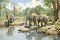 playful bornean elephant calves near a river