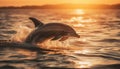 Playful bottle nosed dolphin jumping in the blue sea spray generated by AI Royalty Free Stock Photo