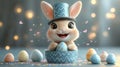 Playful bunny with Easter eggs and magic glow Royalty Free Stock Photo