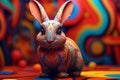 Playful bunny with vibrant abstract patterns