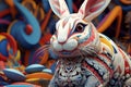 Playful bunny with vibrant abstract patterns
