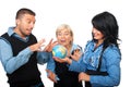 Playful business people with globe Royalty Free Stock Photo