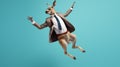 Playful Businessman Jumping With Kangaroo In Meticulous Photorealistic Style