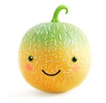 Playful cantaloupe character with a content smile and stem