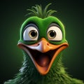 Playful Caricature Of An Animated Green Bird With Bright Eyes