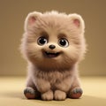 Cute 3d Render Of Happy Baby Pomeranian Crouching - Pixar Style