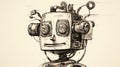 Playful Caricature Of An Old Robot: Retro Sketch With Charming Characters