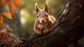 Playful Caricature Of A Red Squirrel Peeking From A Tree Trunk