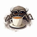 Playful Caricature Spider With Tea: Cute And Creepy T-shirt Design