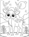 Cartoon Deer in a Nature Setting Coloring Page