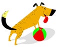 Playful cartoon dog with ball. Cheerful pet invites to play toy. Royalty Free Stock Photo