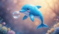 Playful Cartoon Dolphin Blowing Bubbles Royalty Free Stock Photo
