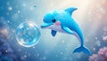 Playful Cartoon Dolphin Blowing Bubbles Royalty Free Stock Photo