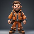 Playful Cartoon Engineer Worker In Zbrush Style With Elaborate Spacecrafts