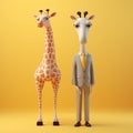 Playful Cartoon Giraffe And Man In Formal Attire - Cinema4d Rendered Character Design Royalty Free Stock Photo