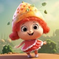 Playful Cartoon Girl With Orange Hair And Large Hat