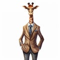 Playful Cartoon Illustration Of A Business-suited Giraffe