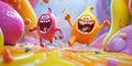 Playful Cartoon Monsters in Vibrant CandyColored Slime Fun 3D Render Royalty Free Stock Photo